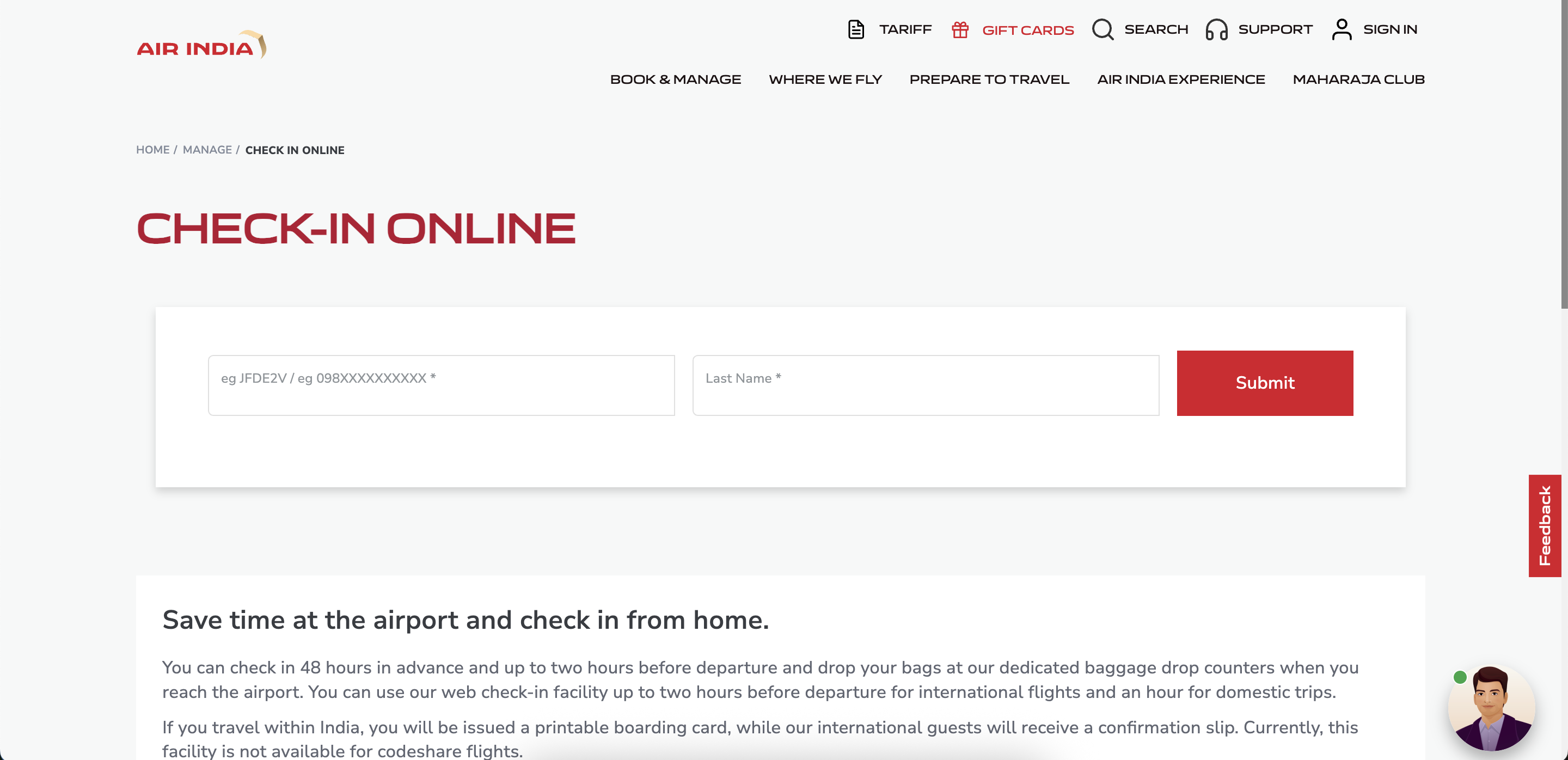 Air India Web Checkin Form