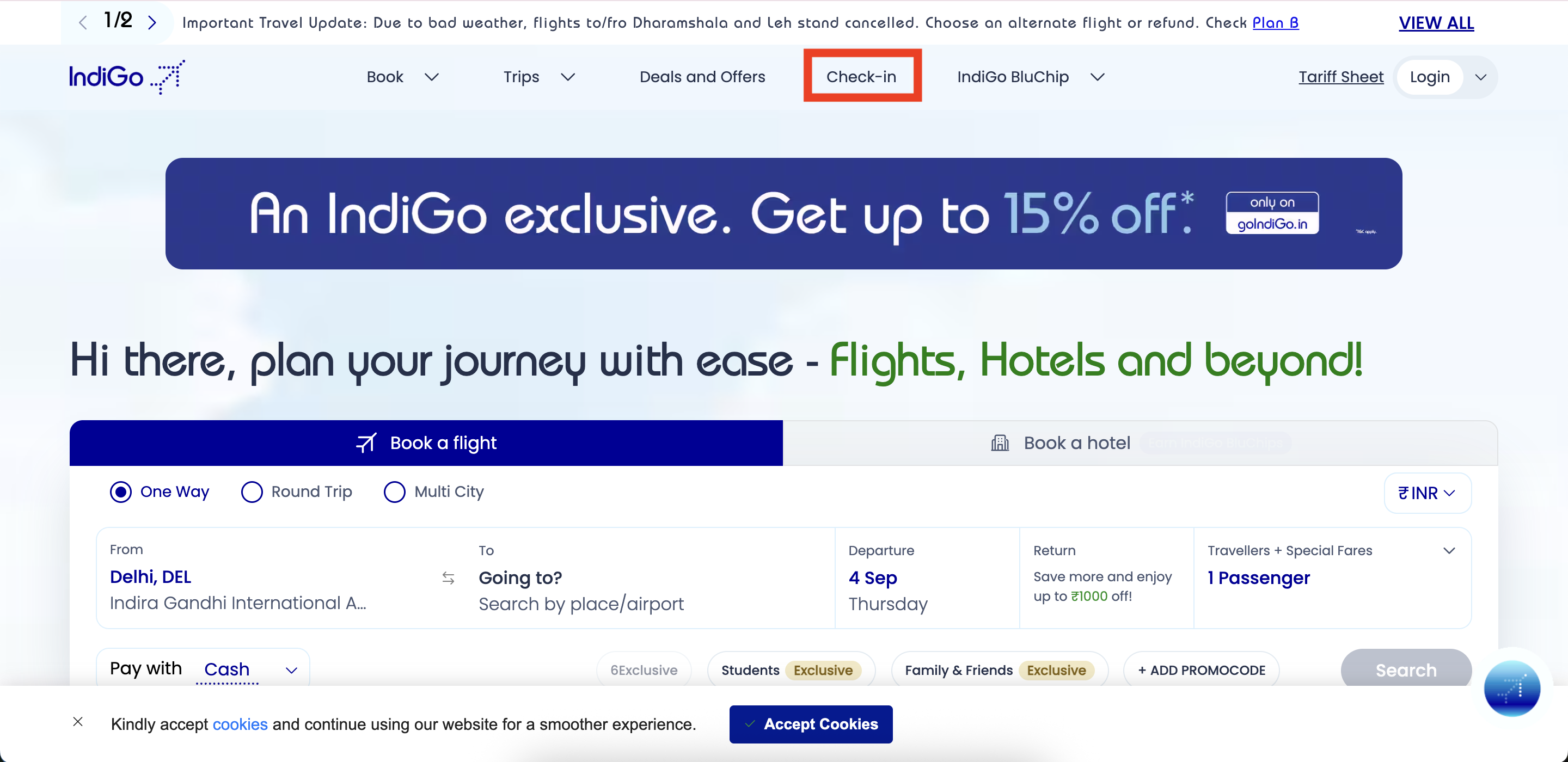 IndiGo Homepage Web Checkin Button